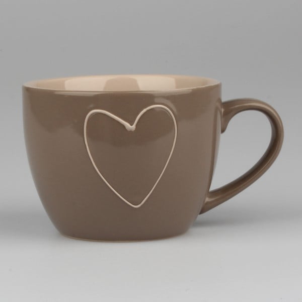 Cană ceramică decorată manual, Dakls Heart, 473 ml, maro