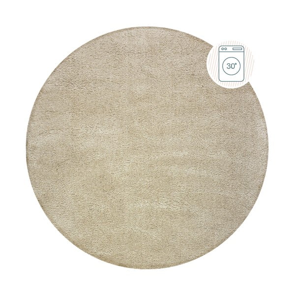 Covor bej lavabil rotund din fibre reciclate 133x133 cm Fluffy – Flair Rugs