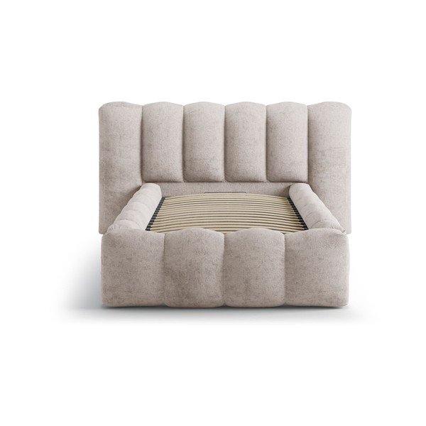 Pat maro deschis tapițat cu spațiu de depozitare cu somieră 90x200 cm Lupine – Micadoni -image-3