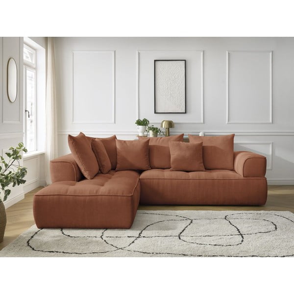 Colțar teracotă cu tapițerie din chenille (cu colț pe partea stângă/în formă de ”L”) Whesley – Bobochic Paris-image-4