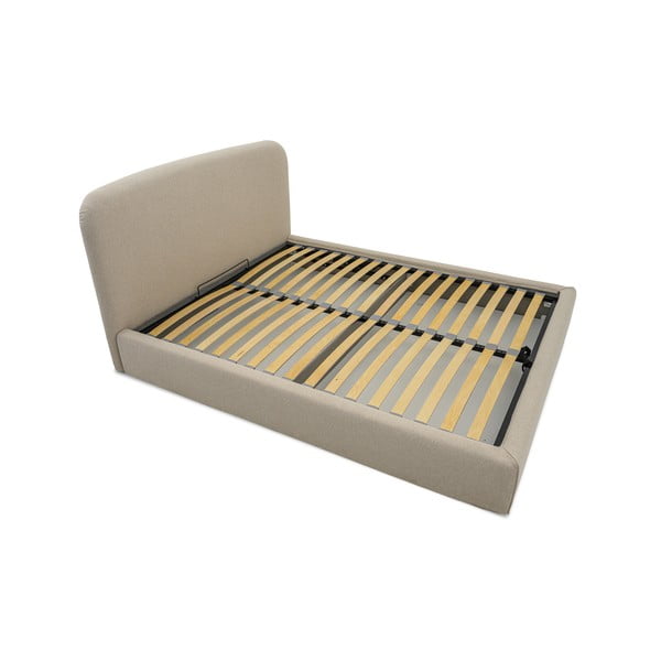 Pat matrimonial bej tapițat cu spațiu de depozitare cu somieră 140x190 cm Sea – Scandic-image-3