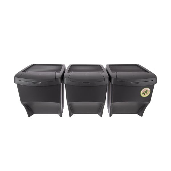 Coșuri de gunoi negre 3 buc. pentru reciclare 3x22 l din plastic – Orion-image-1