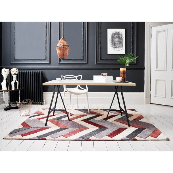 Covor țesut manual Flair Rugs Salon, 120 x 170 cm, roșu - gri-image-2