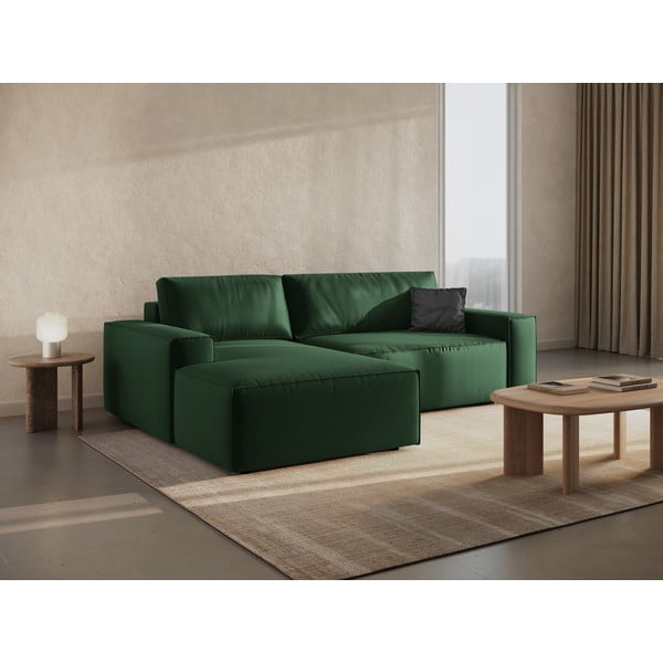 Colțar verde închis extensibil/cu spațiu de depozitare cu tapițerie din catifea (cu colț pe partea stângă /cu șezlong) Jodie – Micadoni -image-1