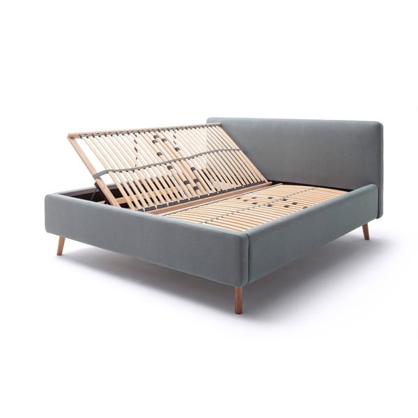 Pat matrimonial albastru prăfuit tapițat cu spațiu de depozitare cu somieră 180x200 cm Mattis – Meise Möbel-image-4