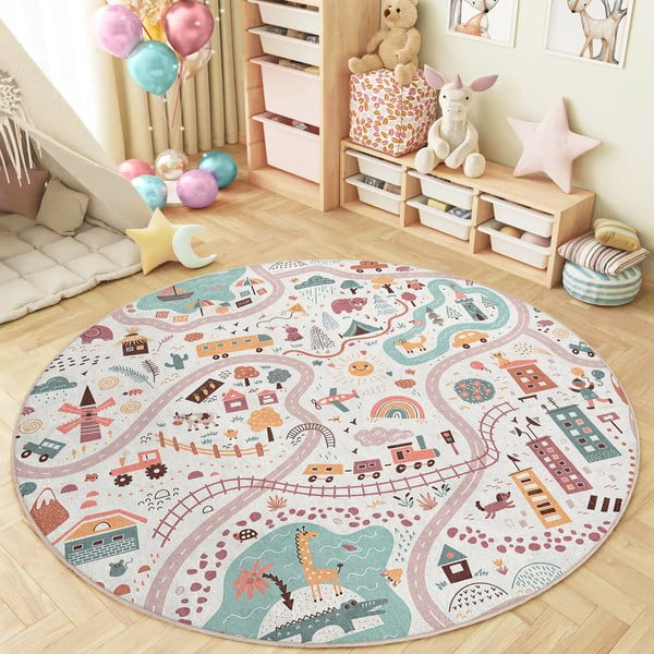 Covor de joacă pentru copii lavabil ø100 cm Furry World – Mila Home-image-1