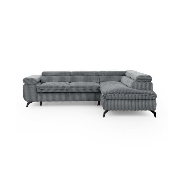 Colțar gri cu tapițerie din catifea reiată  (cu colț pe partea dreaptă/în formă de ”L”) Marbeya  – Ropez