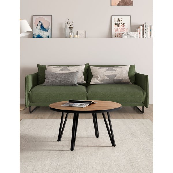 Măsuță de cafea neagră/în culoare naturală rotundă cu blat cu aspect de lemn de stejar ø 80 cm Sindi – Marckeric-image-1