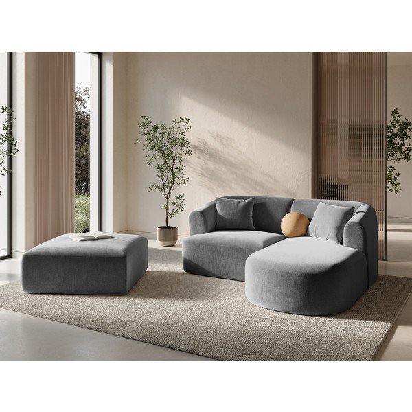 Taburet gri deschis cu tapițerie din catifea Campi – Cosmopolitan Design-image-1