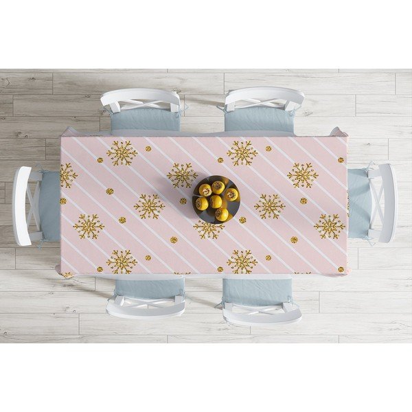 Față de masă din amestec de bumbac cu model de Crăciun Minimalist Cushion Covers Golden Snowflakes, 140 x 180 cm-image-1