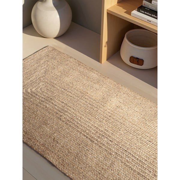 Covor tip traversă culoare naturală deschisă reversibil, țesut manual din iută 80x200 cm Sharmila Natural White – Hanse Home-image-3