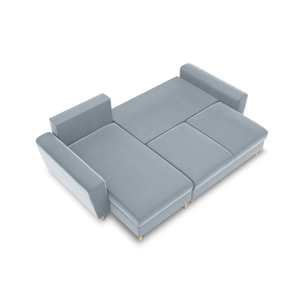 Colțar albastru deschis extensibil, cu spațiu de depozitare cu tapițerie din catifea Kyoto – Cosmopolitan Design-image-1