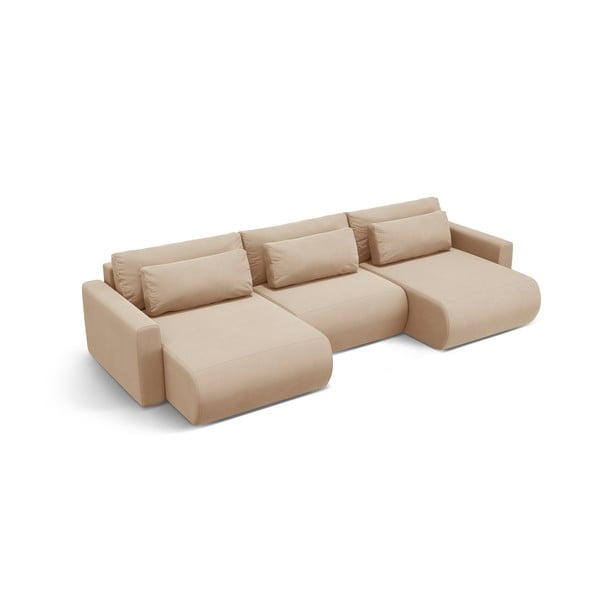 Colțar maro deschis extensibil, cu spațiu de depozitare cu tapițerie din catifea (în formă de "U") Belfast – Cosmopolitan Design-image-2