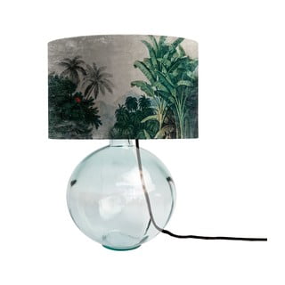 Veioză din sticlă verde cu abajur textil Tierra Bella Tropical Jungle, înălțime 45 cm