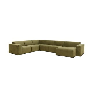 Colțar verde   din catifea reiată  (cu șezlong pe partea dreaptă) Sting - Scandic