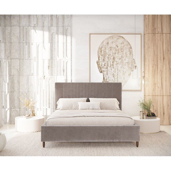 Pat matrimonial bej tapițat cu spațiu de depozitare cu somieră 180x200 cm Etero – Maison de Rêve-image-4