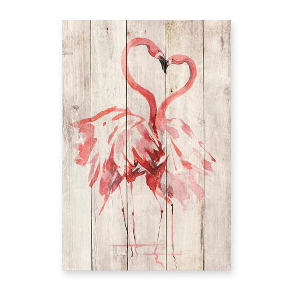 Decorațiune din lemn de pin pentru perete Madre Selva Love Flamingo, 60 x 40 cm