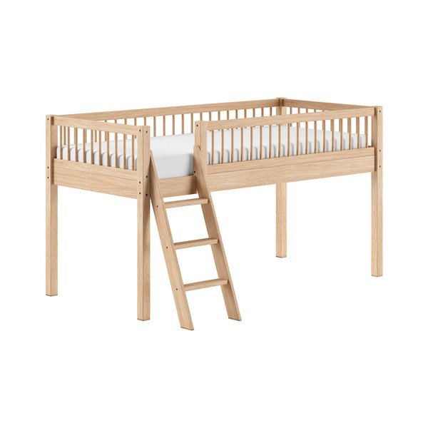 Pat pentru copii  în culoare naturală, înalt ,din lemn de fag, cu somieră 90x200 cm Forrest – Vipack