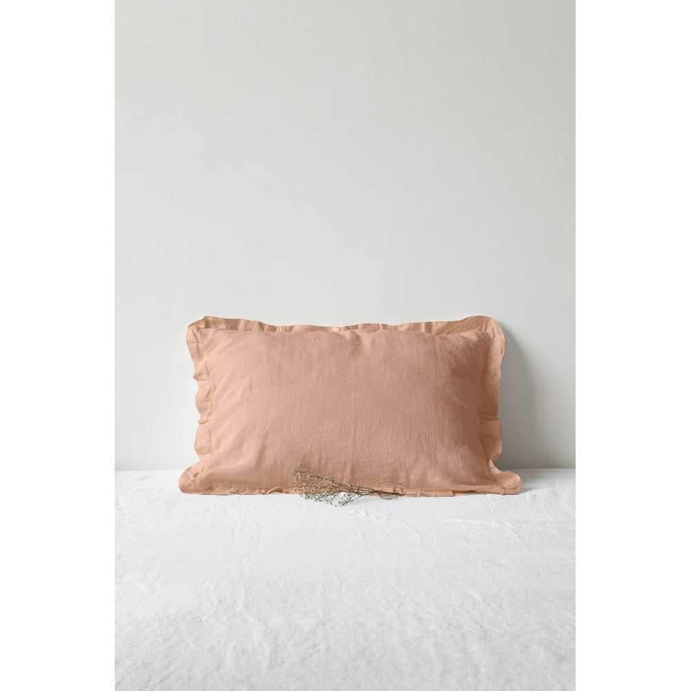 Față de pernă din in cu tiv plisat Linen Tales, 50 x 60 cm, maro teracotă