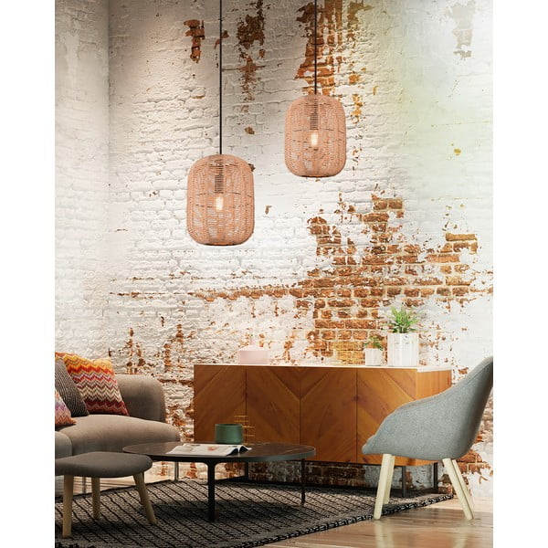 Lustră maro deschis cu abajur textil ø 35 cm Runa – Trio-image-1