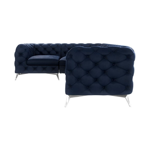 Colțar albastru închis cu tapițerie din catifea (cu colț pe partea stângă/în formă de ”L”) Chelsea – Ropez-image-1
