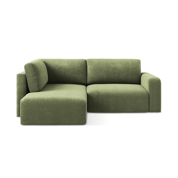 Colțar verde extensibil/cu spațiu de depozitare cu tapițerie din chenille (cu colț pe partea stângă/în formă de ”L”) Kona – Makamii