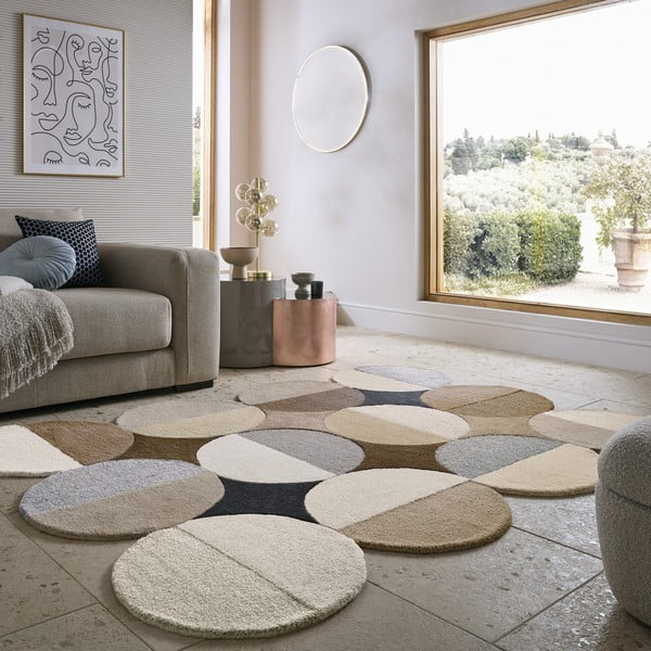 Covor grej țesut manual din lână 200x290 cm Mia Ellipse – Flair Rugs-image-1