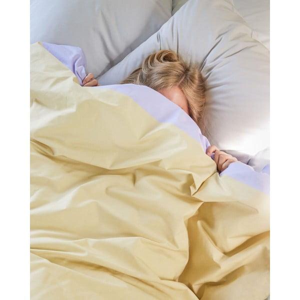 Lenjerie de pat mov lavandă/bej din bumbac pentru pat de o persoană/extinsă 140x220 cm Block – Hübsch-image-4