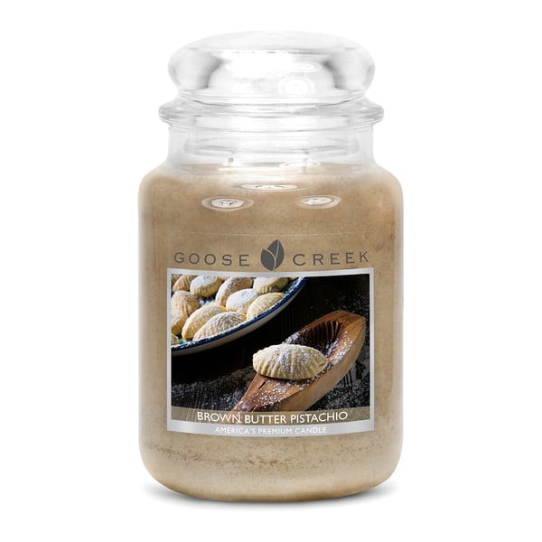 Lumânare parfumată în recipient de sticlă Goose Creek Brown Butter Pistachio, 150 ore de ardere