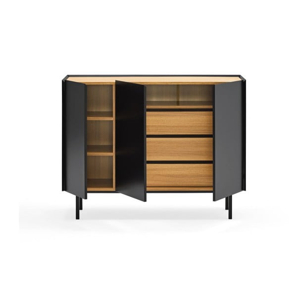 Comodă neagră/în culoare naturală joasă cu aspect de lemn de stejar 110x85 cm Arista – Teulat-image-4