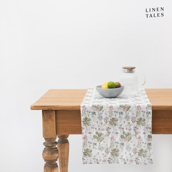 Napron de masă din in 40x200 cm White Botany – Linen Tales