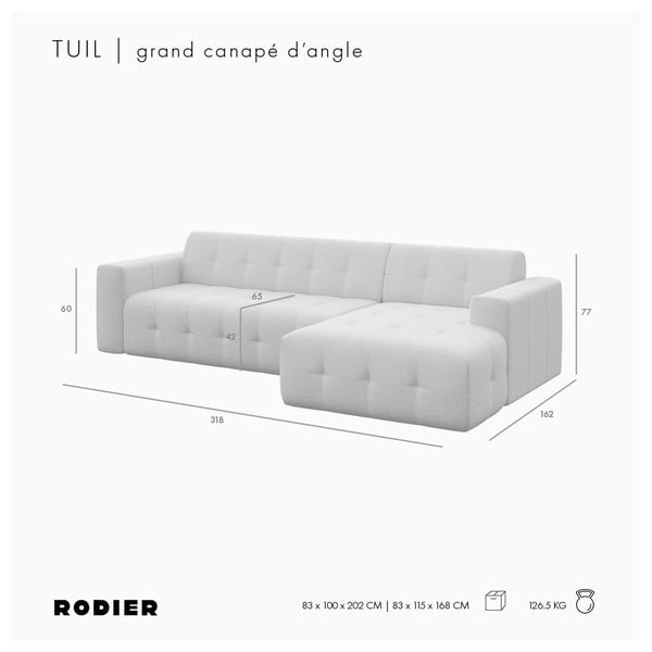 Colțar maro deschis cu tapițerie din catifea (cu colț pe partea dreaptă, cu șezlong) Tuil – Rodier-image-4