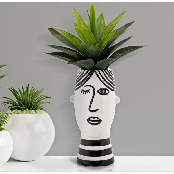 Vază din porțelan Mauro Ferretti Face, alb - negru-image-1