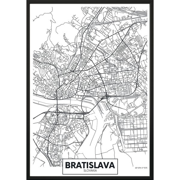 Poster cu ramă pentru perete MAP/BRATISLAVA, 70 x 100 cm