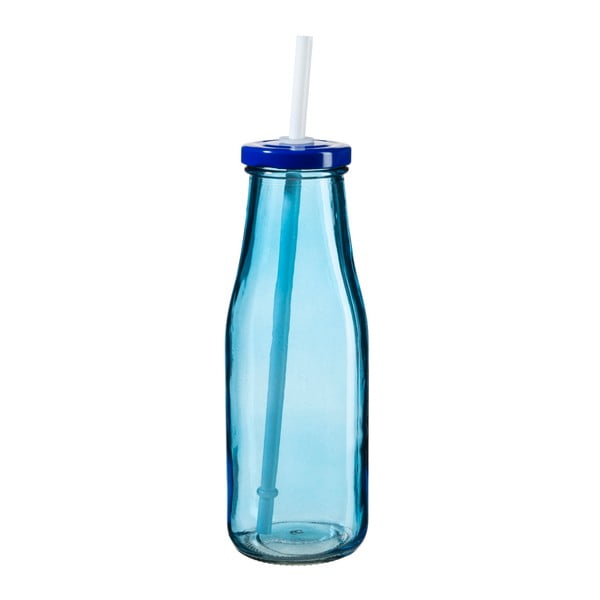 Sticlă cu capac și pai SUMMER FUN II, 440 ml, albastru