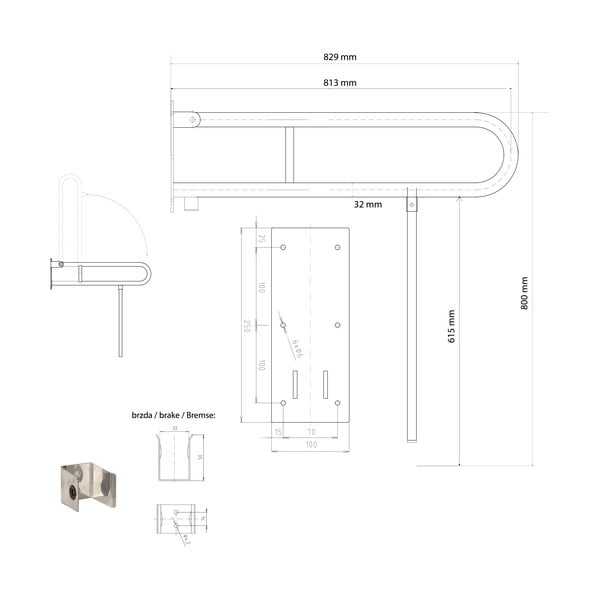 Mâner de siguranță pentru baie de montat pe perete din oțel 83 cm Handicap – Sapho-image-1