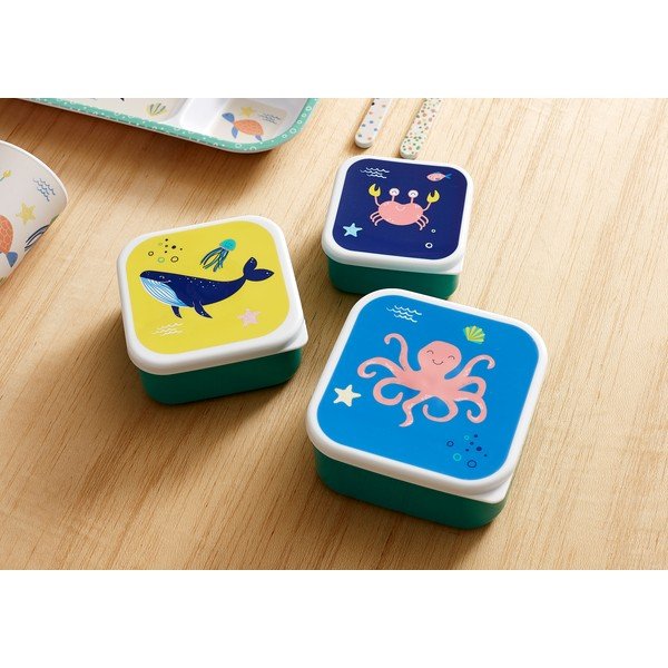 Cutii de gustări pentru copii verzi 3 buc. din plastic Ocean – Ladelle-image-1