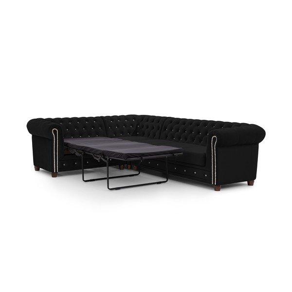 Colțar negru extensibil cu tapițerie din catifea (cu colț pe partea stângă/în formă de ”L”) York Blik – Ropez-image-2