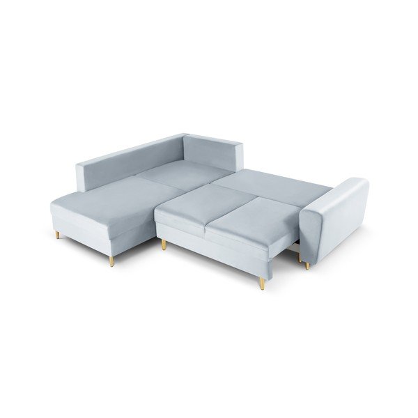 Colțar albastru deschis extensibil, cu spațiu de depozitare cu tapițerie din catifea (cu colț pe partea stângă, în formă de ”L”) Kyoto – Cosmopolitan Design-image-2