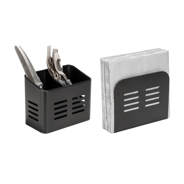 Set de suporturi pentru tacâmuri și șervetele 2 buc. din metal Black Outdoor Kitchen Baco – Wenko