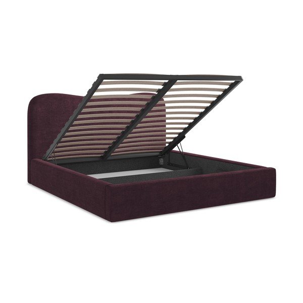 Pat matrimonial violet tapițat cu spațiu de depozitare cu somieră 140x200 cm Kahai – Makamii-image-3