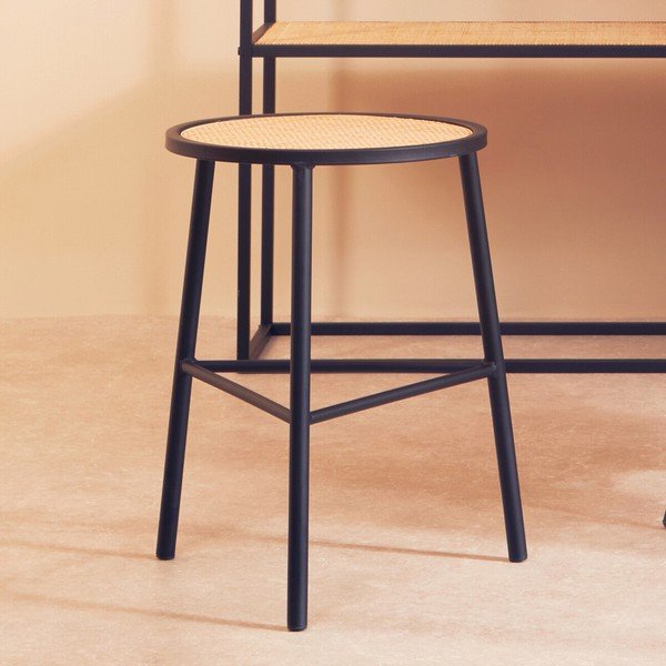Scaun tip taburet negru/în culoare naturală din ratan Depok – Premier Housewares-image-4
