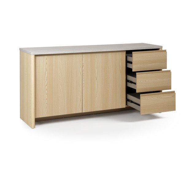Comodă albă/în culoare naturală deschisă cu aspect de lemn de stejar 163x80x45 cm Dore – Marckeric-image-4