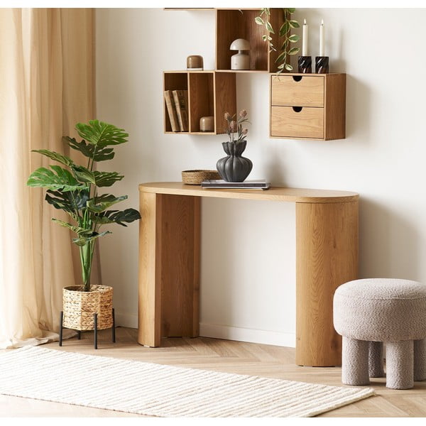 Masă consolă în culoare naturală cu aspect de lemn de stejar 38x114 cm Bibione – House Nordic-image-1