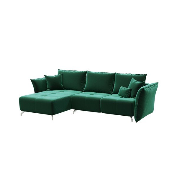 Colțar extensibil din catifea cu șezlong pe partea stângă devichy Hermes, verde închis-image-2
