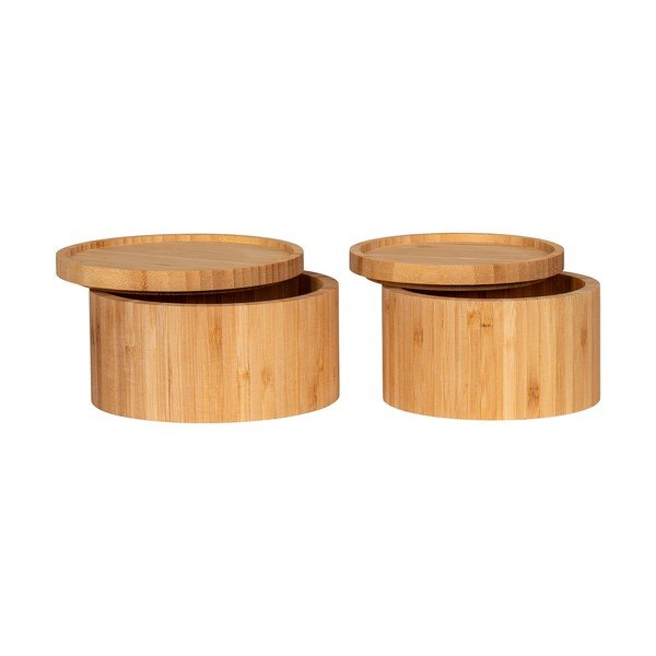 Cutii de depozitare în culoare naturală 2 buc. din bambus cu capac/decorative ø 15x8 cm Chefalu – House Nordic-image-2