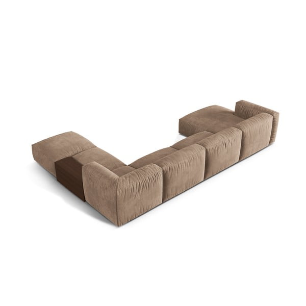 Colțar modular maro deschis cu tapițerie din catifea (cu colț pe partea dreaptă/în formă de "U") Martina – Micadoni -image-2