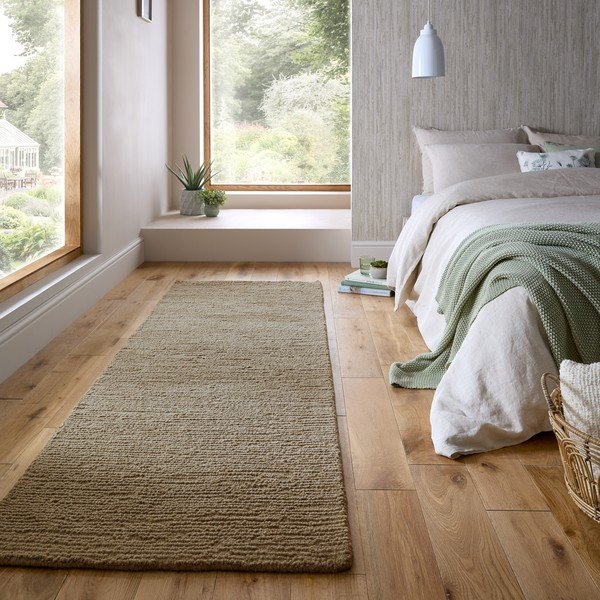 Covor tip traversă kaki țesut manual din lână 80x230 cm Harris Boucle – Flair Rugs-image-1