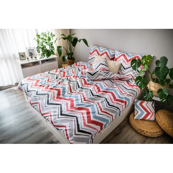 Lenjerie de pat albastră/gri din bumbac satinat pentru pat de o persoană cu 3 piese 140x200 cm Marina – JAHU collections-image-3