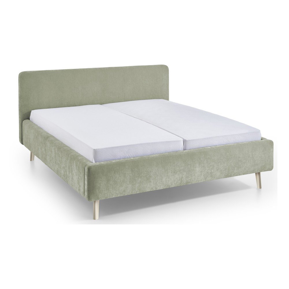 Pat matrimonial verde deschis tapițat cu somieră 160x200 cm Mattis – Meise Möbel